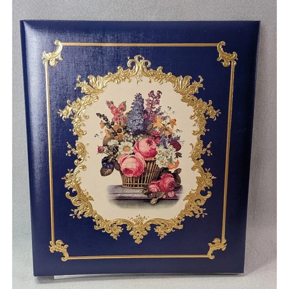 Hallmark Photo Album Navy Blue Gold Floral 3-Ring Binder + 3 Refill Packs Good